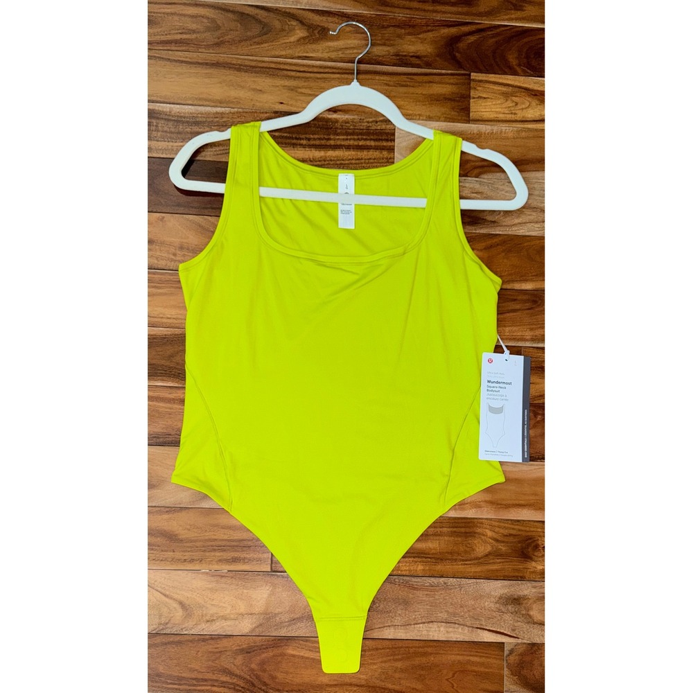 Lululemon Wundermost Square-Neck Bodysuit Lichen Lime Green Sz L NEW